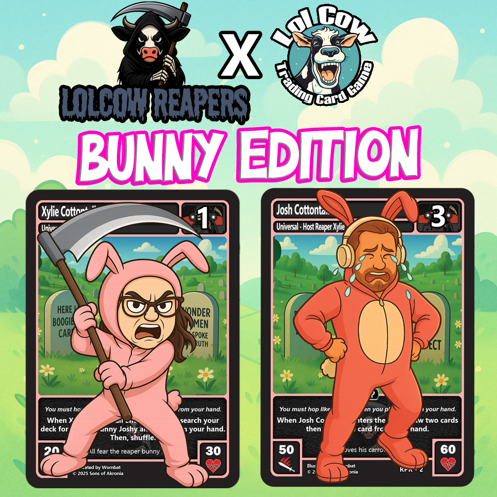 LolCow Reapers × LolCow TCG — Bunny Edition Holofoil Promo Set, 4‑Card Limited
