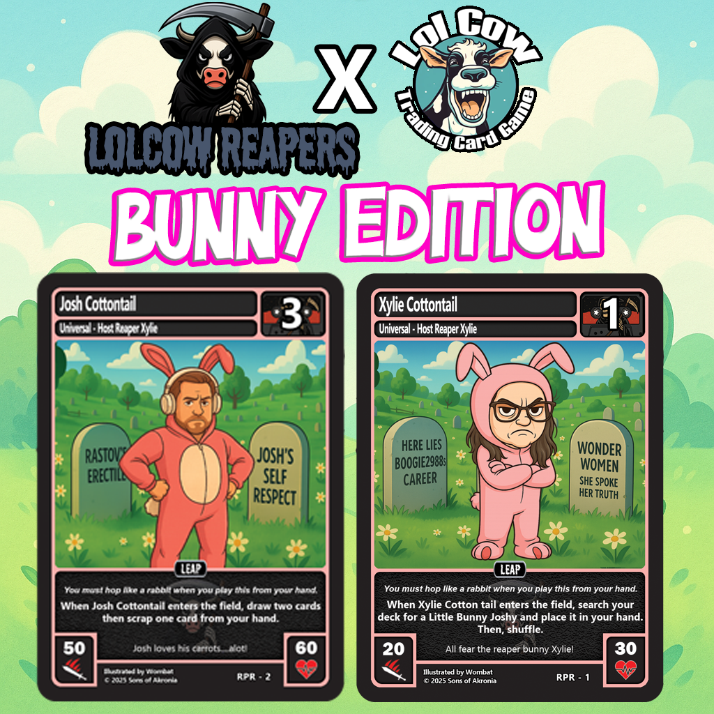 LolCow Reapers × LolCow TCG — Bunny Edition Holofoil Promo Set, 4‑Card Limited